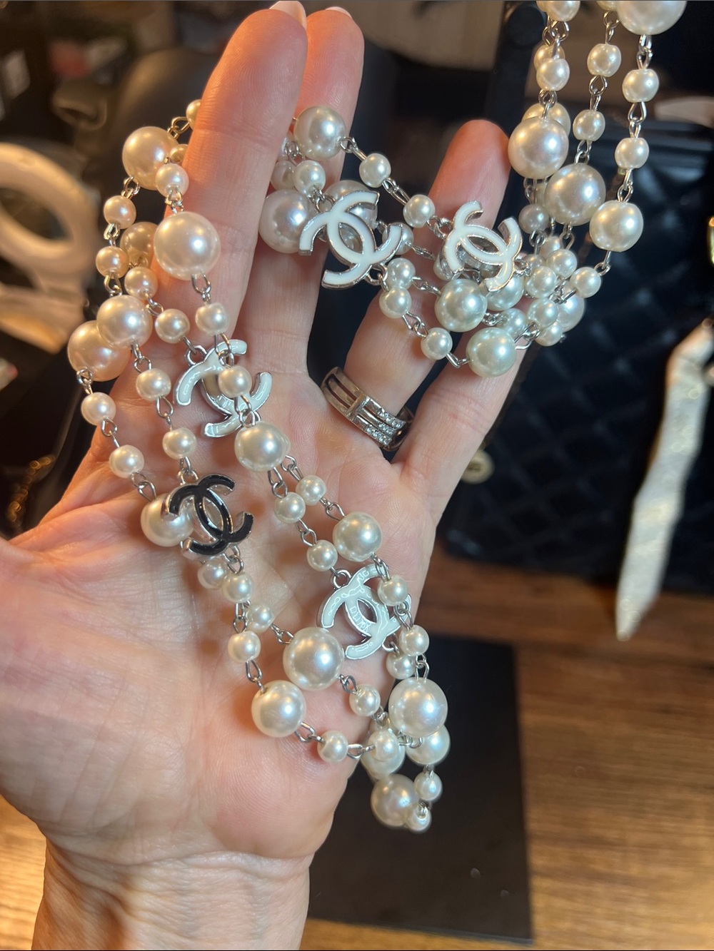 Classic Pearl Station Necklace with Gold Accents - Pearl